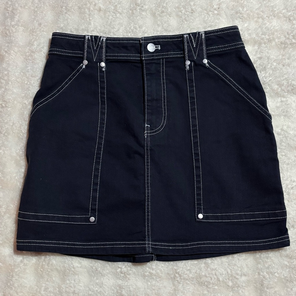 Pilcro Y2K Black Mini Skirt with White Stitching